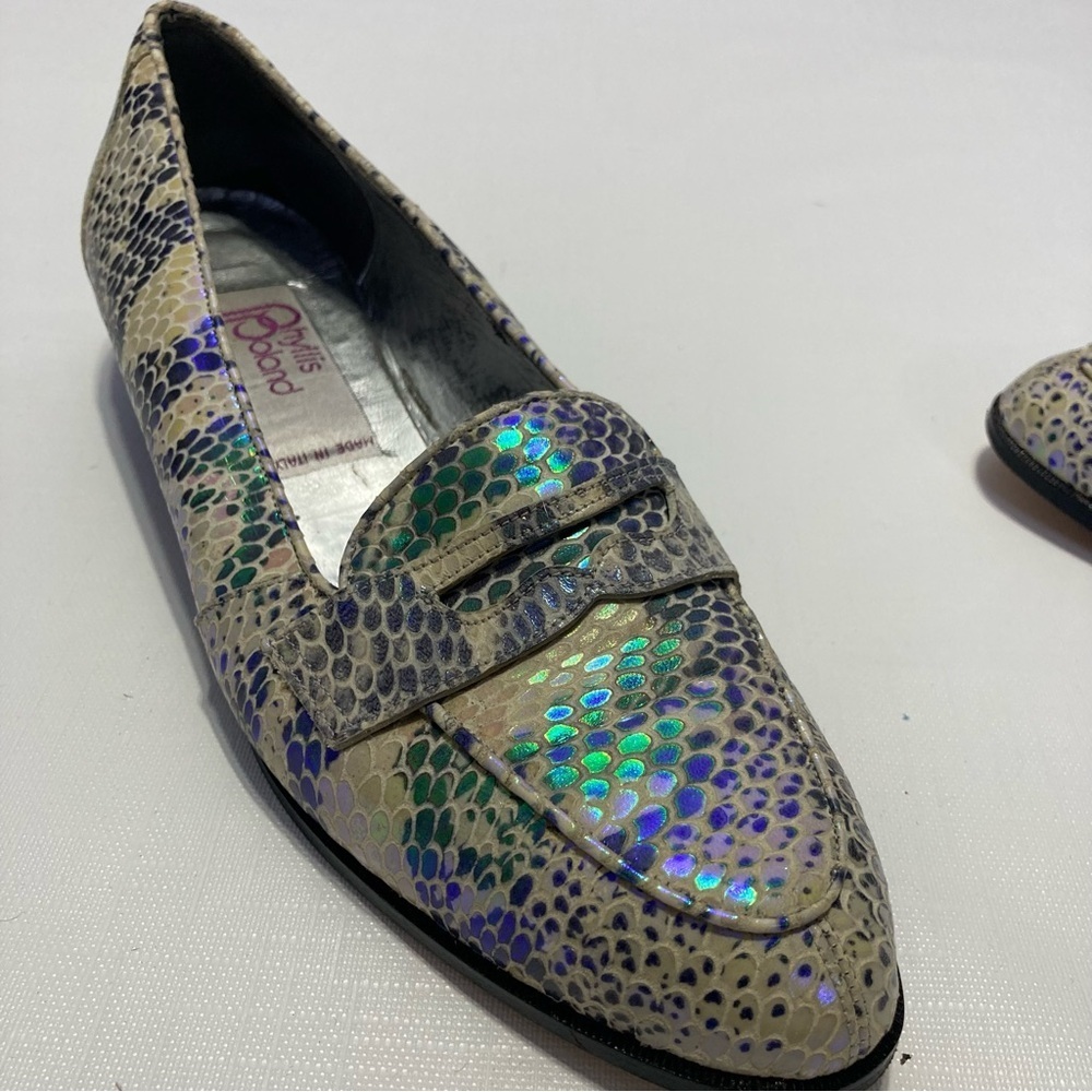 Vintage multicolor, holographic loafers by ‘Phyllis Poland’